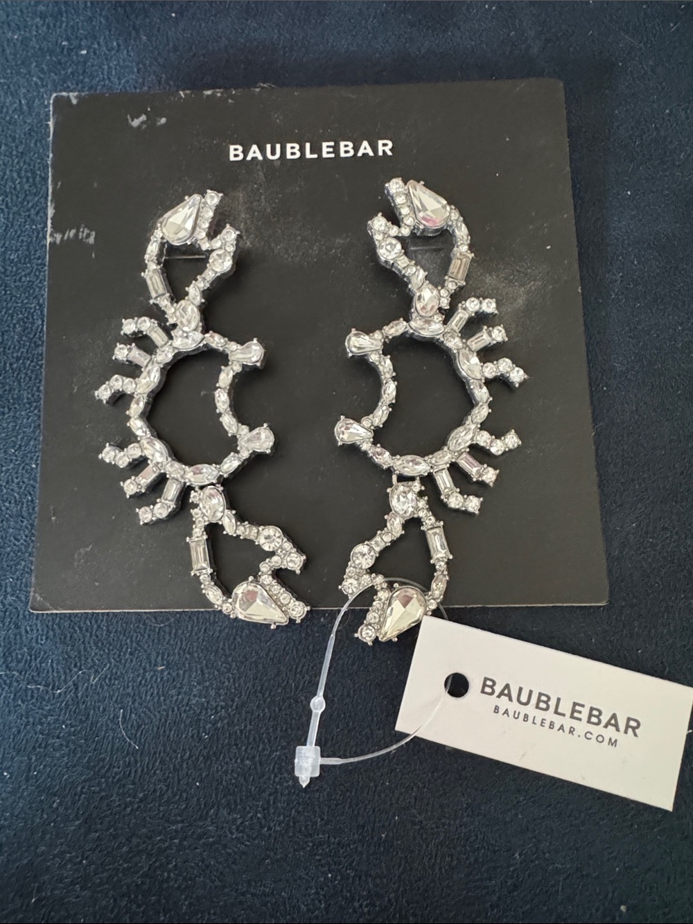 BaubleBar Silver Clear Crystal Dangle Earrings- adorable crabs!